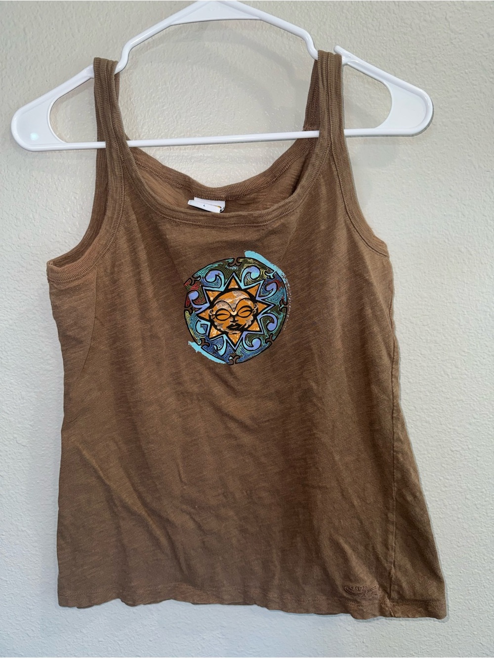 Crazy shirt tank top brown with mandala sun design. Size large